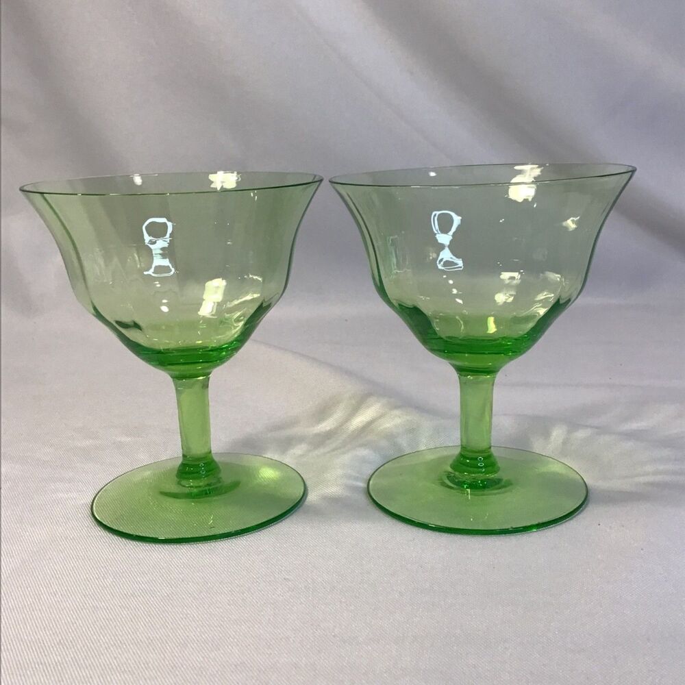 Vintage Green Champagne Or Sherbet Glasses Set Of 2